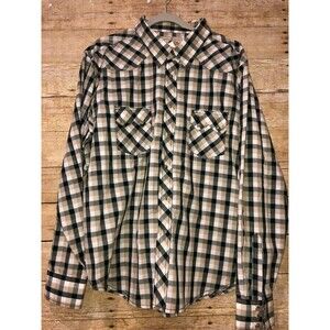 Wrangler Men's Shirt XXL 2XL Western Pearl Snap Black Tan Aqua plaid